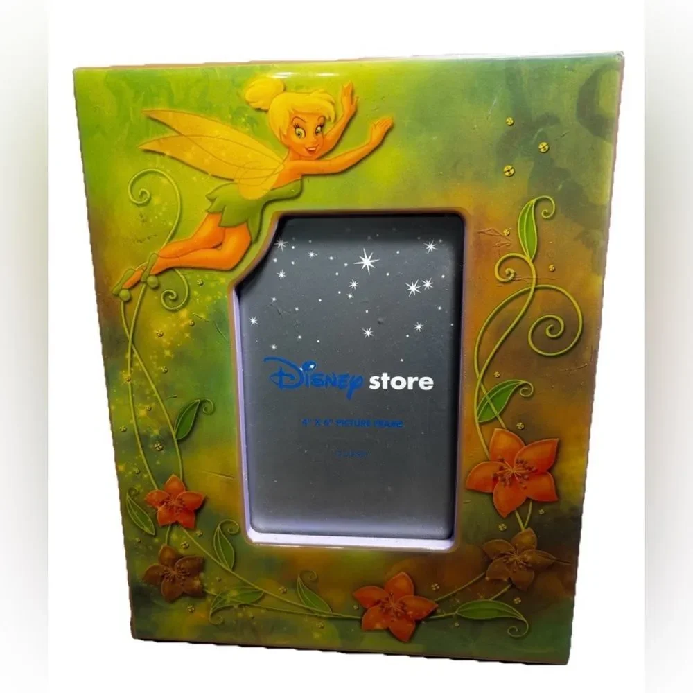 Vintage Tinkerbell Disney Store Picture Frame For 4x6 Fairy Acrylic Wood Easel